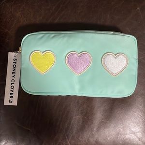 Stoney Clover Lane embroidered hearts small pouch in cotton candy